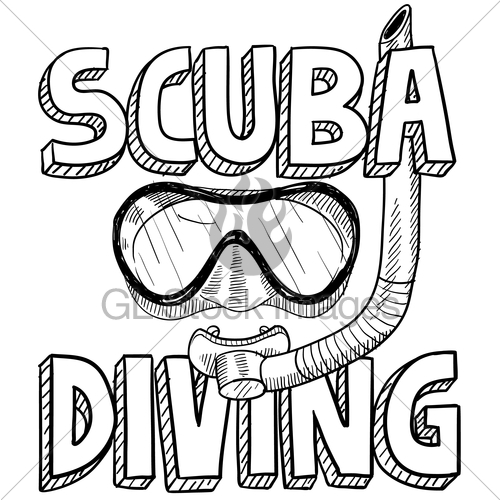 500x500 Scuba Diving Sketch Gl Stock Images - Scuba Diver Sketch