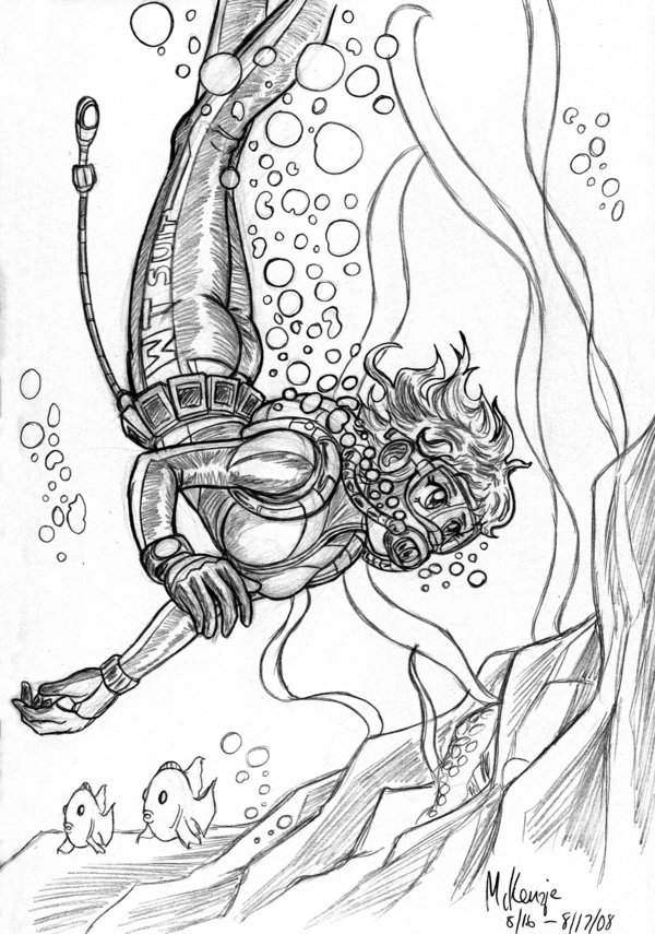 600x855 Scuba Diver Sketch By Redshoulder - Scuba Diver Sketch