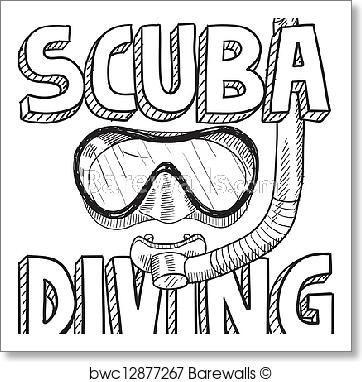 362x382 Art Print Of Scuba Diving Sketch Barewalls Posters Amp Prints - Scuba Diver Sketch