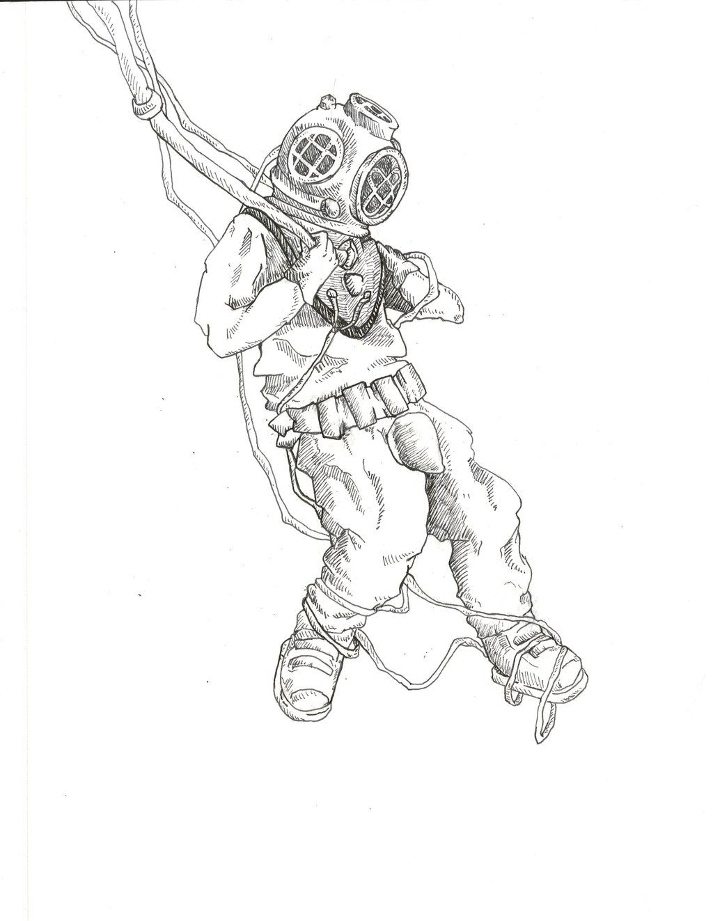 1024x1323 Deep Sea Diver Sketch Ii By Bombinart Drawing - Scuba Diver Sketch