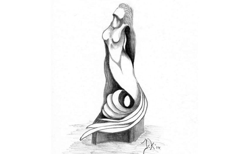 805x525 Sketch Of A Mermaid To Make In A Sculpture Of Woodsculptor Jan - Sculpture Sketch