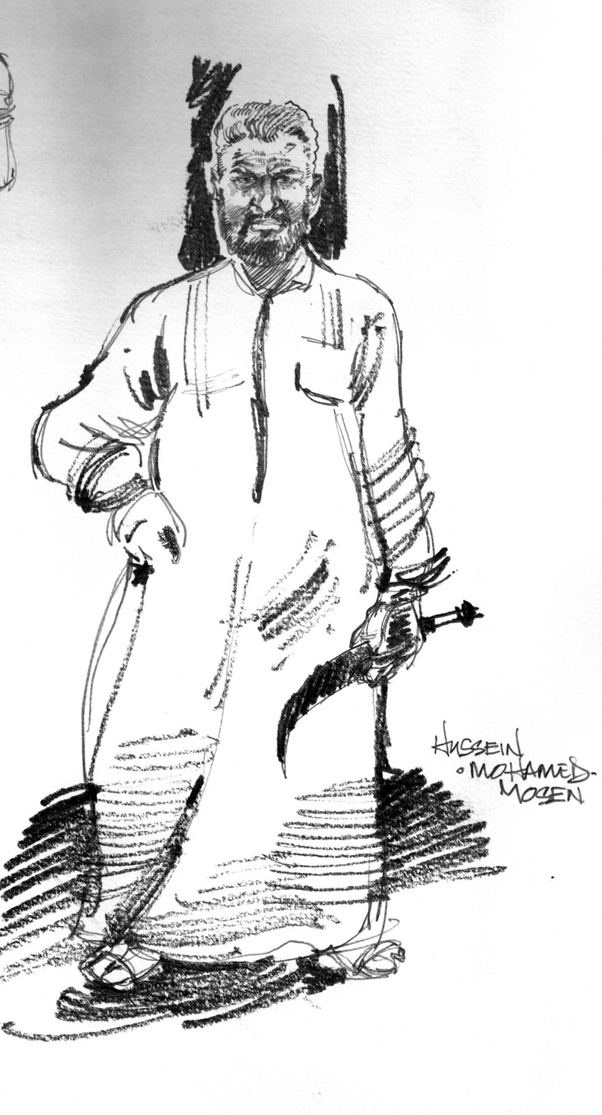 864x1600 Pencil Sketch Of An Iraqi Guard In Babylon, Iraq With Scythe - Scythe Sketch