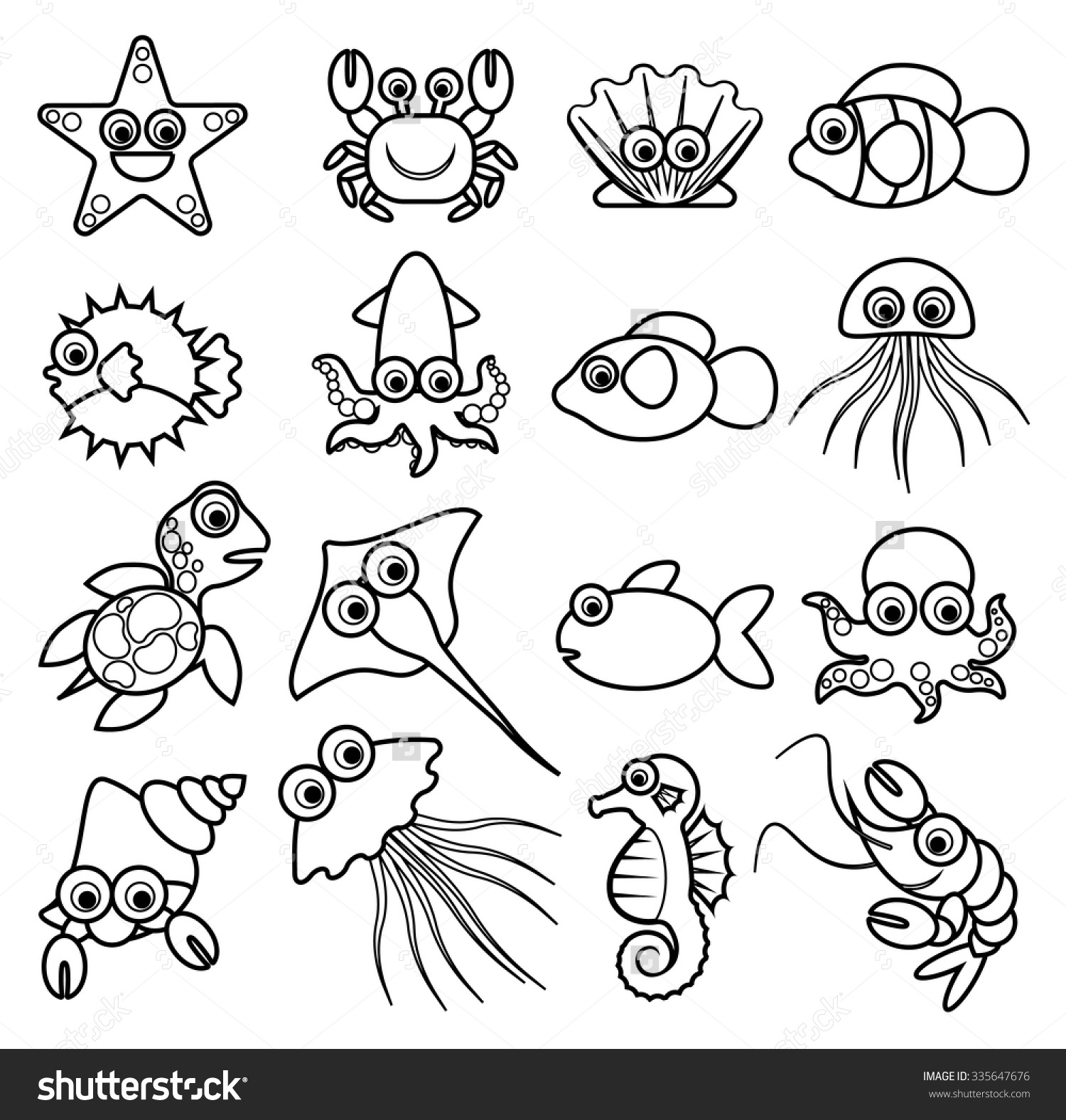 Sea Creatures Drawings Easy : How To Draw Cute Cartoon Sea Creatures ...
