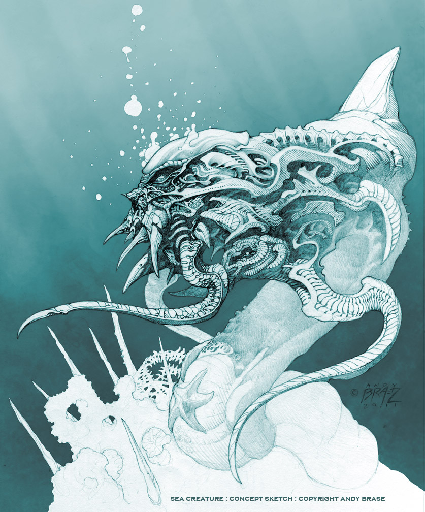 837x1008 Runic Piranha Studios Art Of Andy Brase Sea Creature Sketch - Sea Creature Sketch