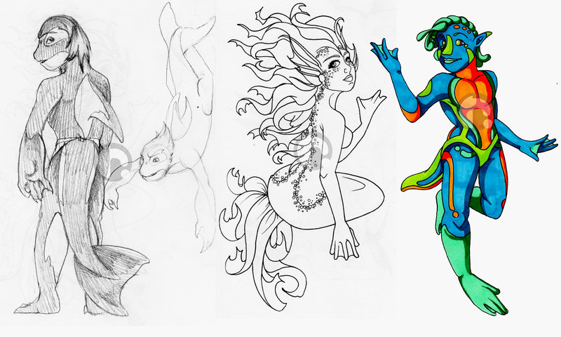 800x480 Sketch Random Sea Creatures Apr 12 By Ladywildrose - Sea Creature Sketch