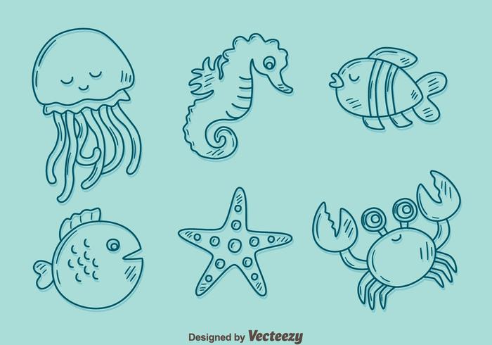 700x490 Sketch Sea Creature Collection Vector - Sea Creature Sketch