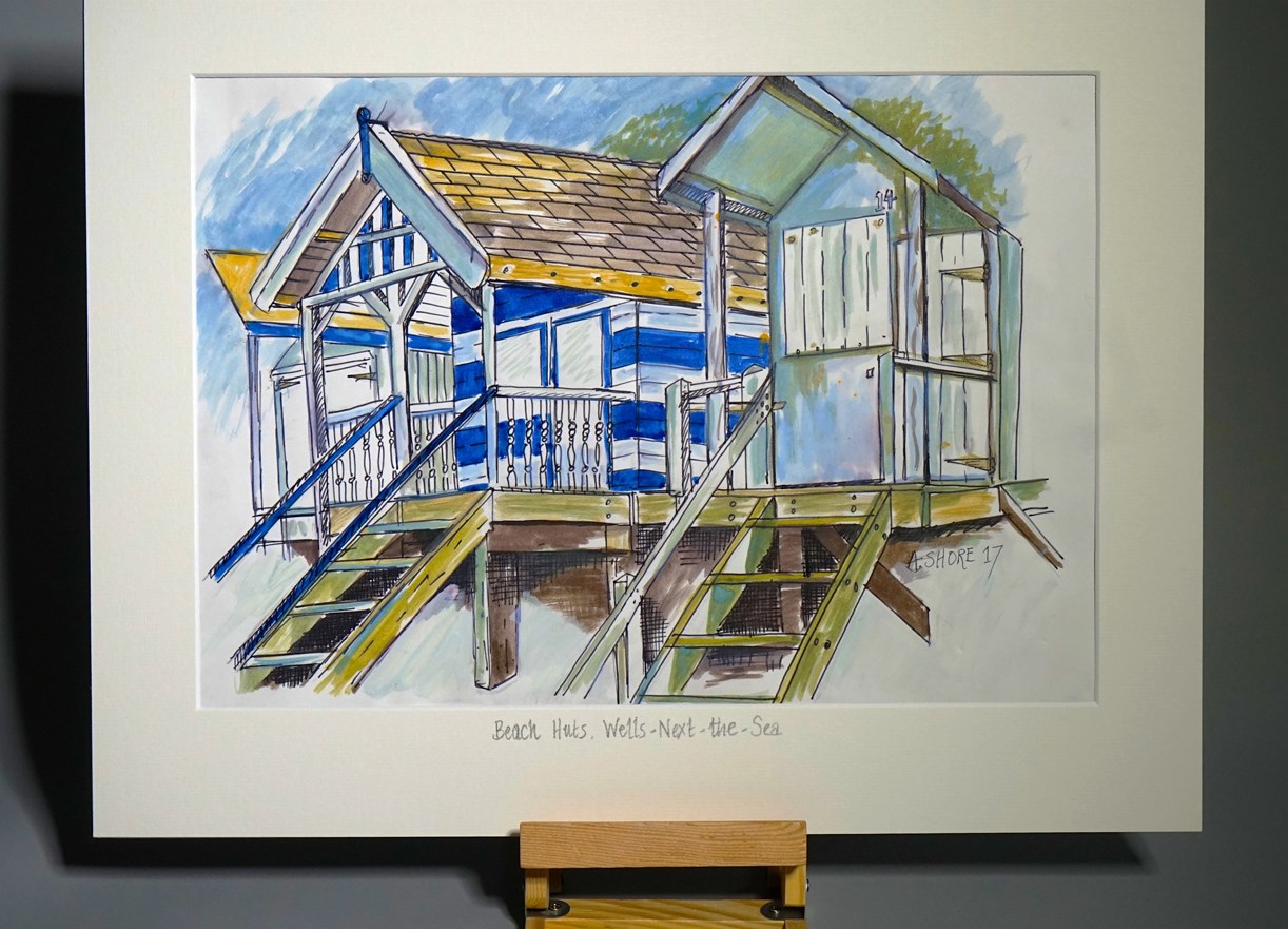 1222x881 Beach Huts Wells Next The Sea Sketch Anna Shore Art - Sea Sketch