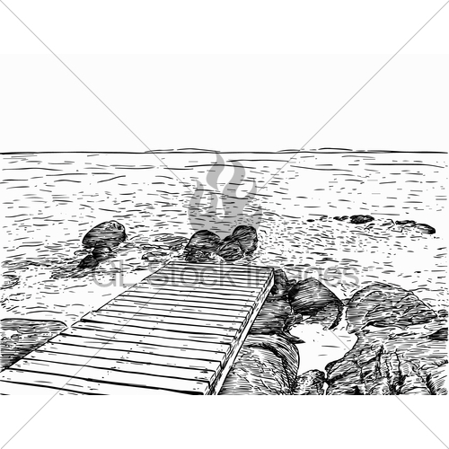 500x500 Wonderful Sea View. Pier Sketch. Wooden Port , Sea ,islan... Gl - Sea Sketch