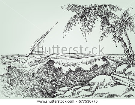 450x350 Collection Of Waves On Shore Drawing High Quality, Free - Sea Waves Sketch