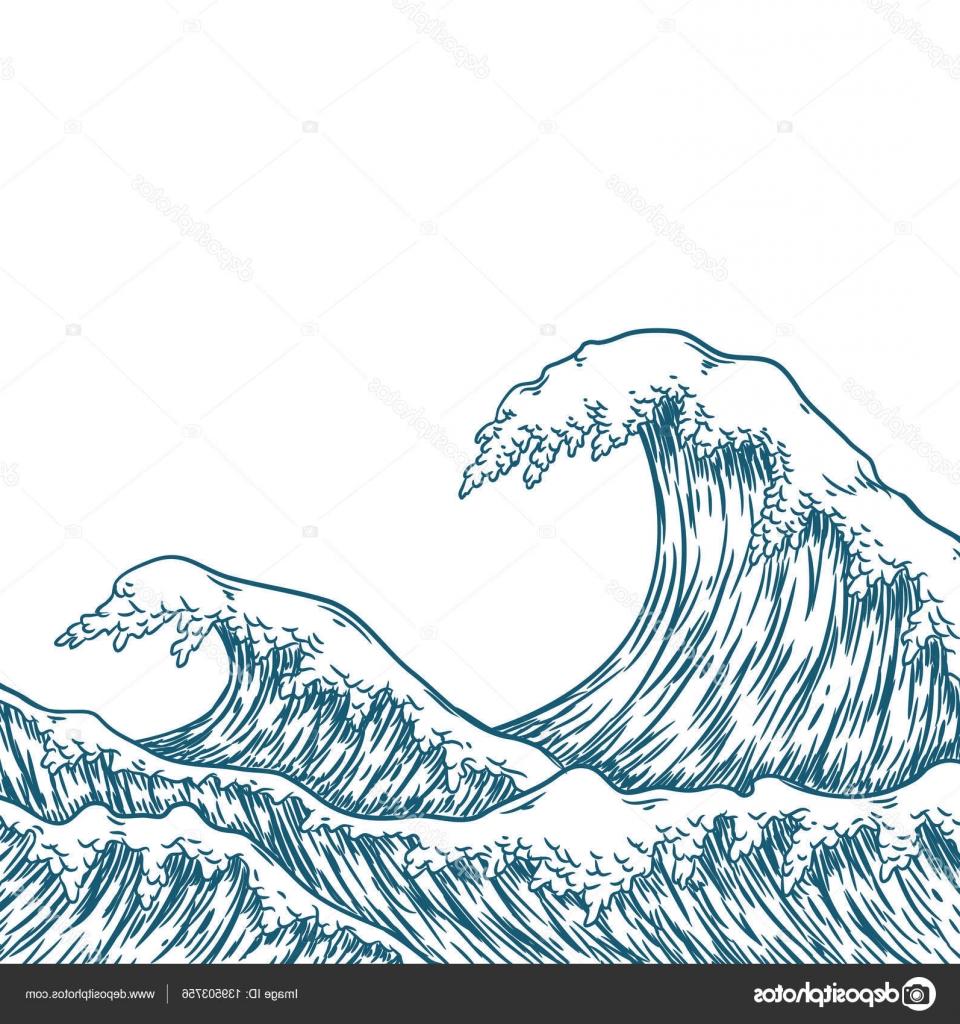 960x1024 Best Stock Illustration Big Blue Sea Waves Design - Sea Waves Sketch