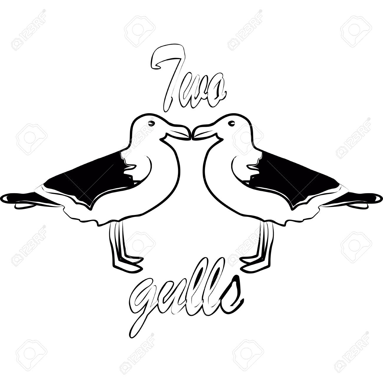 1300x1299 Drawing Of Two Birds A Sketch Of Two Birds Of The Seagull Royalty - Seagull Sketch