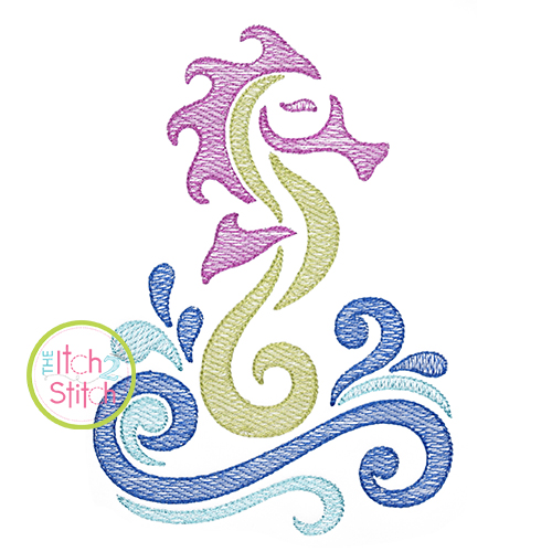 500x500 Swirly Seahorse Sketch Embroidery Design - Seahorse Sketch