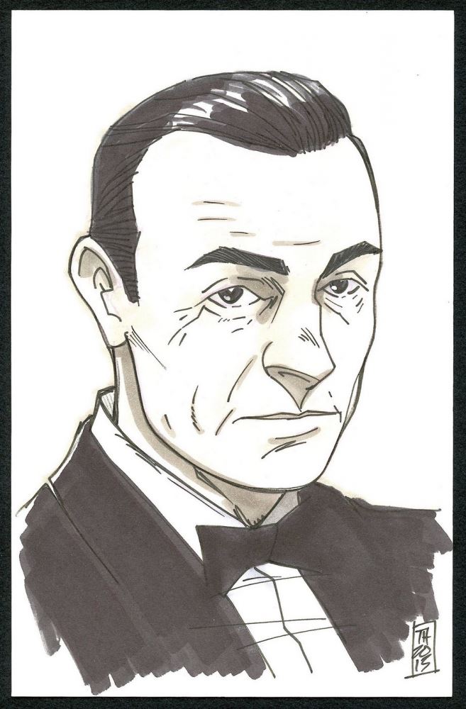 657x1000 Sean Connery James Bond 11 Original 5.5 X 8.5 Color Drawing - Sean Connery Sketch