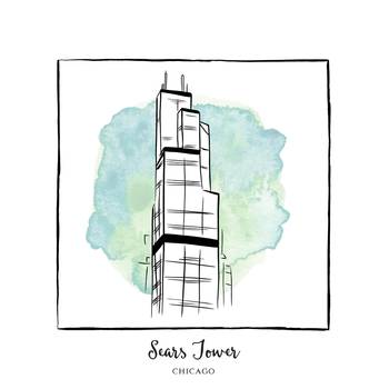 350x350 Sears Tower Brushstroke Buildings By Circle Art - Sears Tower Sketch