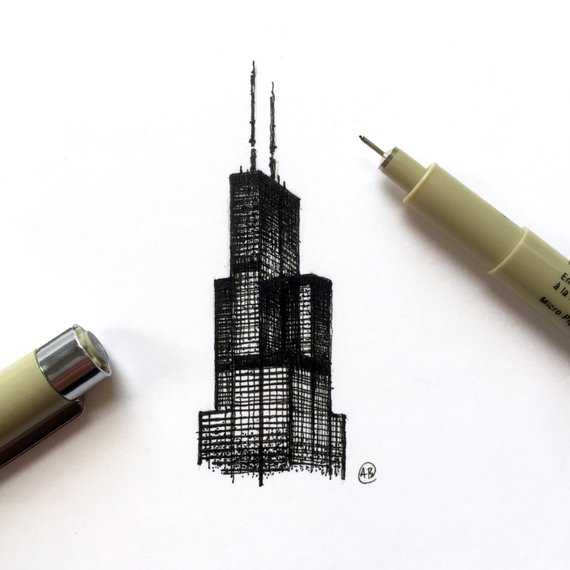 570x570 Willis Tower Sears Tower Chicago Skyscraper 5x5 Etsy - Sears Tower Sketch