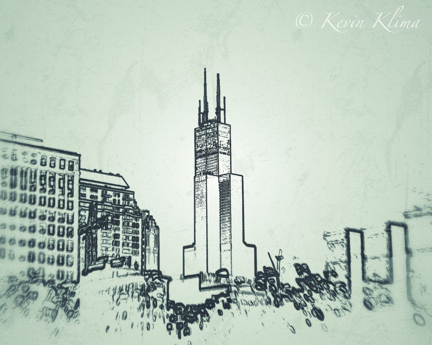 1500x1200 Chicago Art Photography Print - Sears Tower Sketch