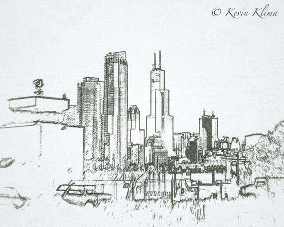 570x456 Chicago Photography Art Print - Sears Tower Sketch