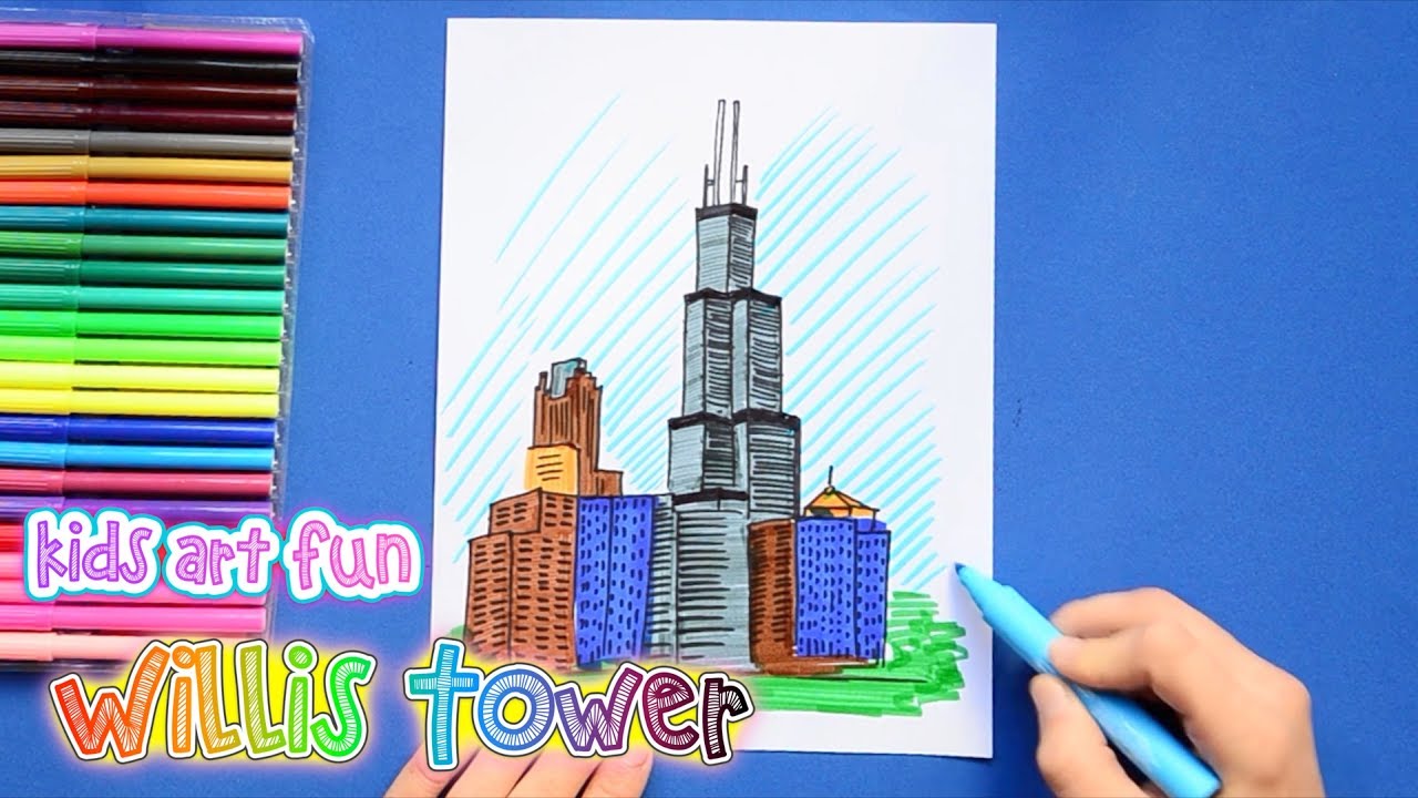 1280x720 How To Draw And Color Willis Tower (Sears Tower), Chicago - Sears Tower Sketch