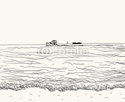 400x327 Vector Summer Seascape Sketch. Seaside View And Beach Buy Photos - Seascape Sketch