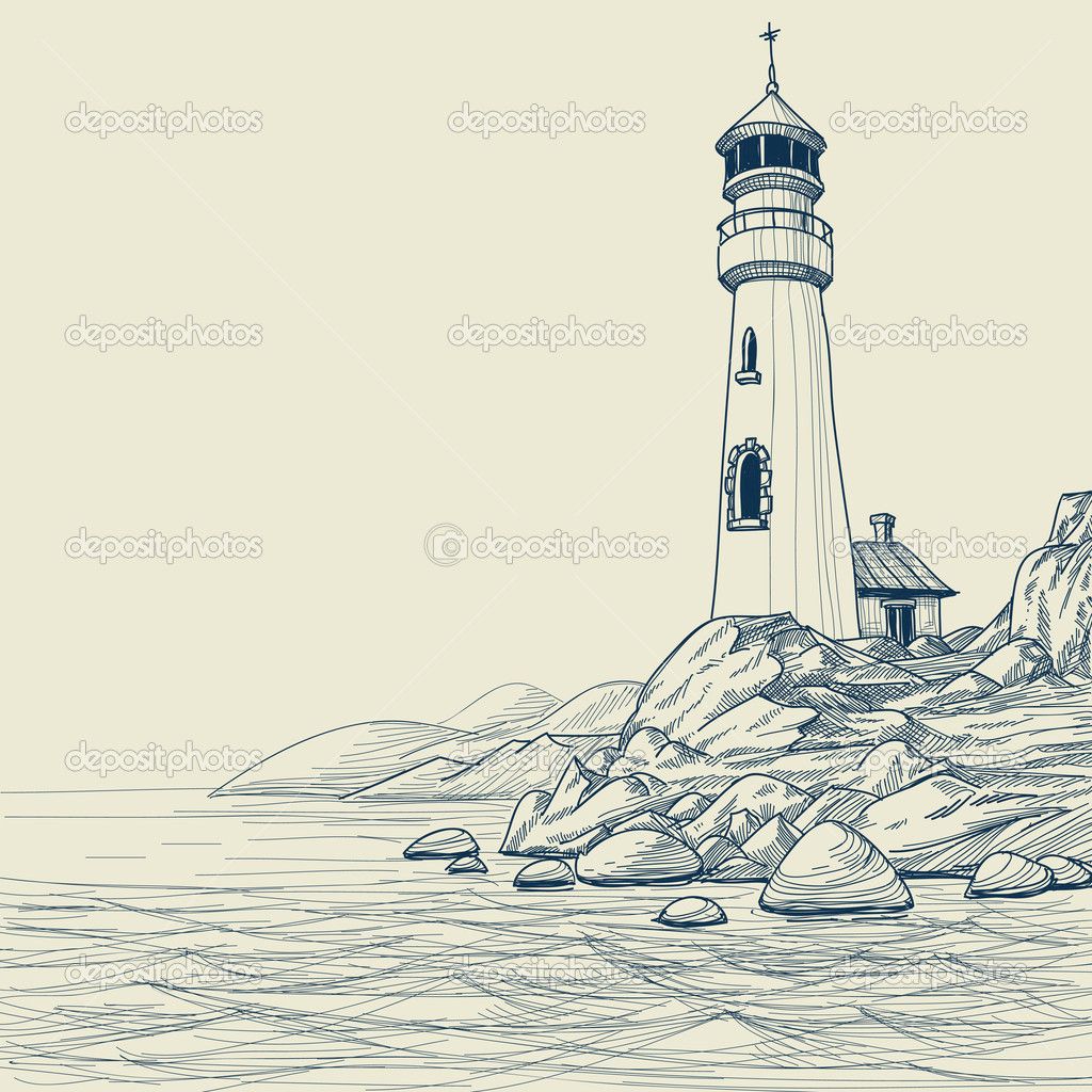 1024x1024 Lighthouse On Seashore Vector Sketch Stock Vector Danussa - Seashore Sketches