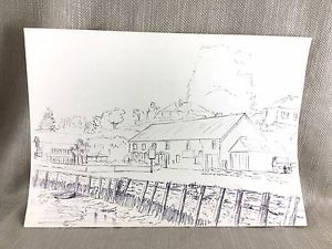 300x225 Original Drawing Charcoal Sketch Seaside Harbour Coastal Town - Seaside Sketch