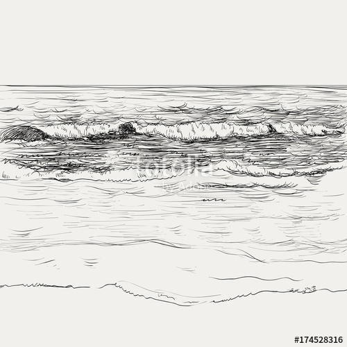 500x500 Vector Summer Seascape Sketch. Seaside View And Beach Stock Image - Seaside Sketch