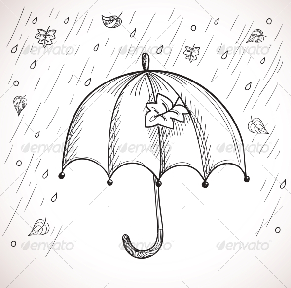 590x583 Sketch Of An Umbrella In The Rain By Olga Lebedeva Graphicriver - Seasons Sketch