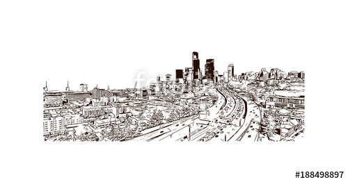500x262 Seattle City In Washington. Hand Drawn Sketch Illustration In - Seattle Skyline Sketch