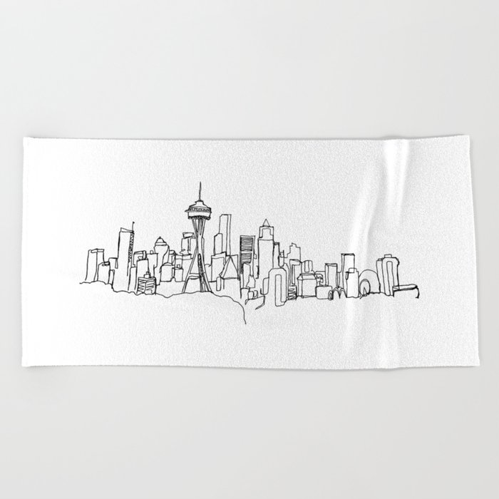 700x700 Seattle Skyline Drawing Beach Towel By Emilydesantis Society6 - Seattle Skyline Sketch
