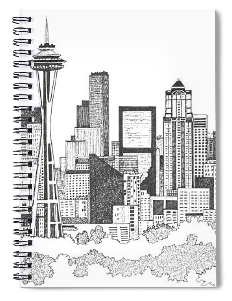 770x1000 Seattle Skyline Ink Drawing Spiral Notebook For Sale By Marilyn Smith - Seattle Skyline Sketch