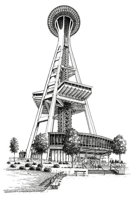 436x650 Stunning Space Needle Drawings And Illustrations For Sale On - Seattle Space Needle Sketch