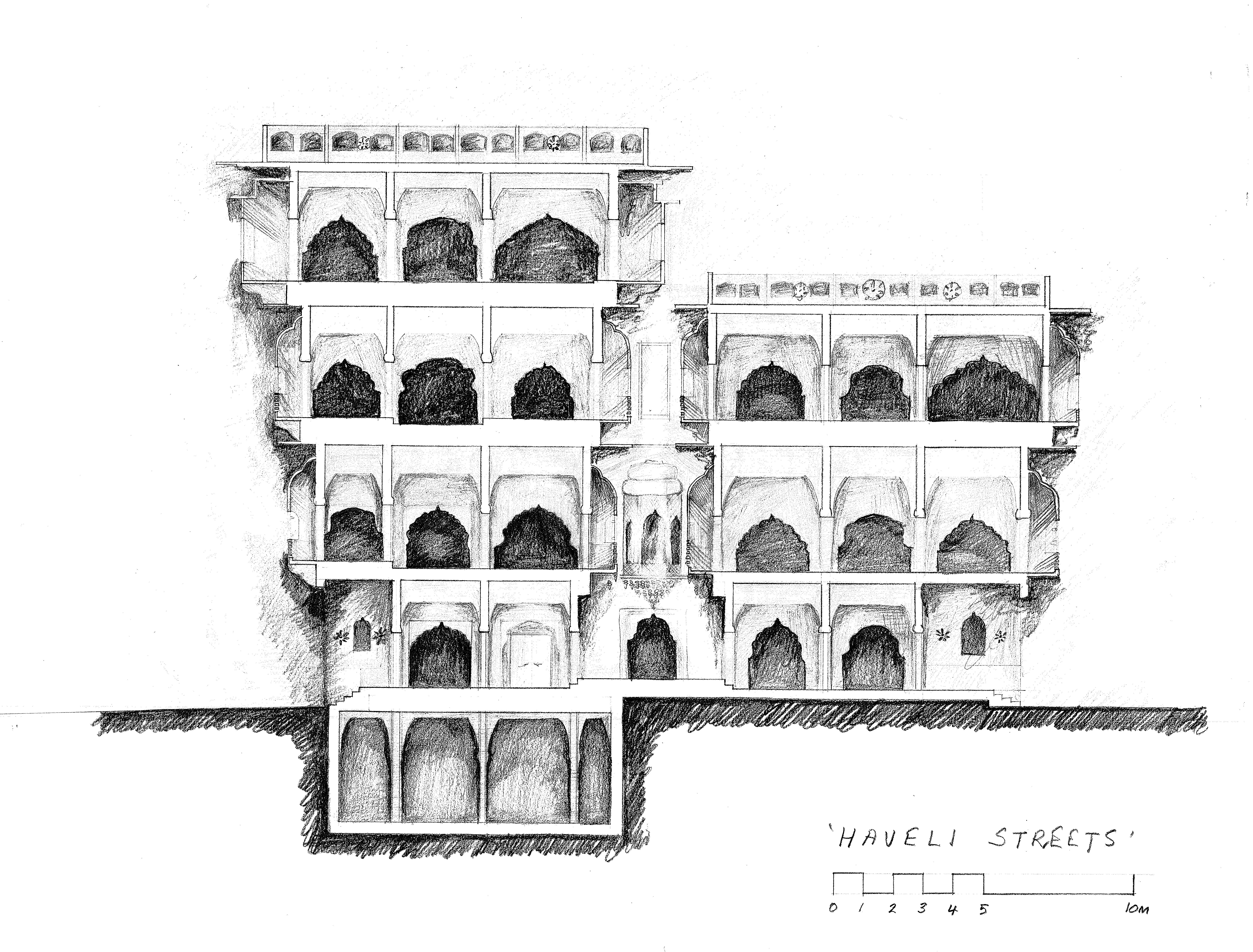 6564x4989 Haveli Section Sketch Understanding Architecture - Section Sketch