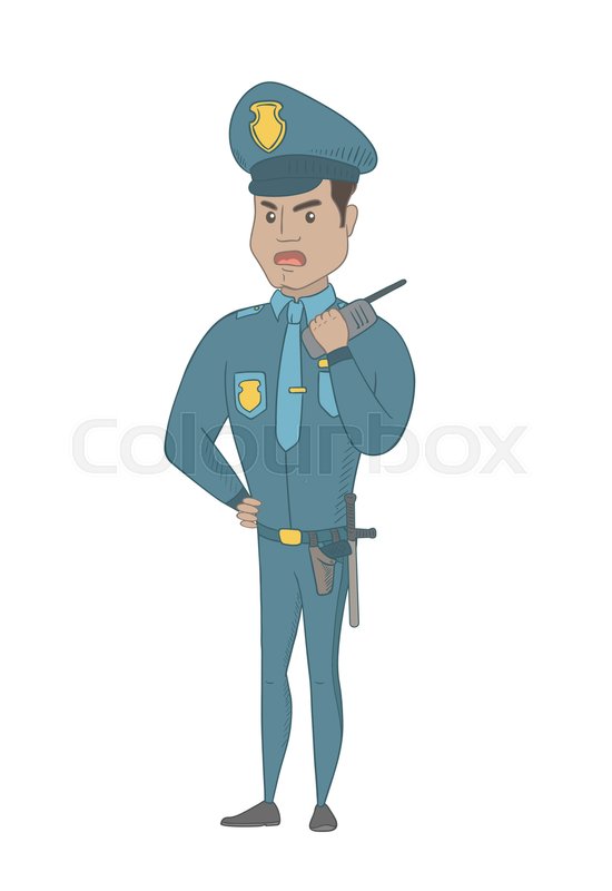 550x800 Hispanic Security Guard Talking On Walkie Talkie Radio. Young - Security Guard Sketch