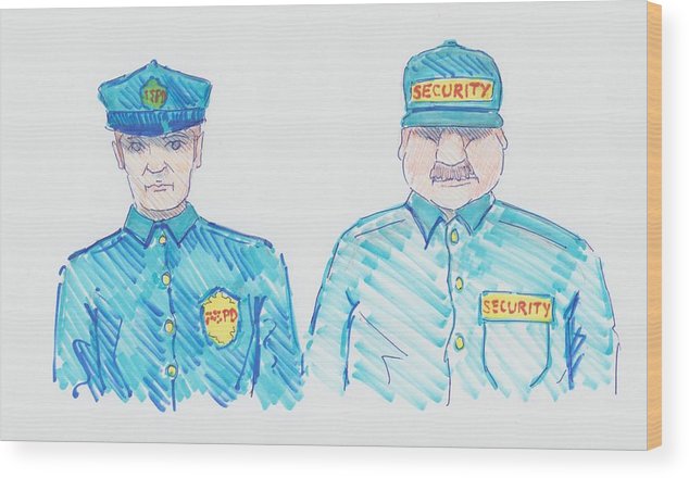 634x440 Policeman Security Guard Cartoon Wood Print By Mike Jory - Security Guard Sketch