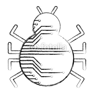 400x400 Cyber Security Virus Bug Attack System Vector Illustration Sketch - Security Sketch