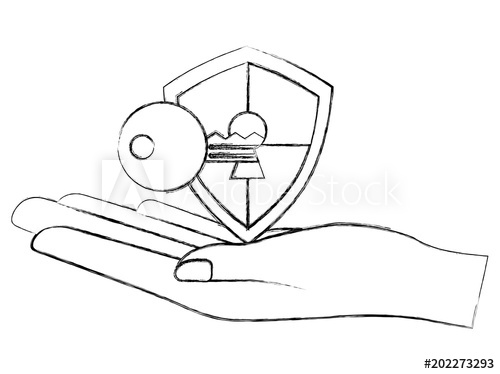 500x374 Hand Holding Shield Protection Key On Keyhole Access Cyber - Security Sketch