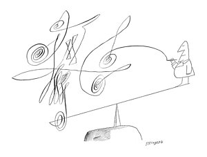 300x227 New Yorker September 21st, 1963 Drawing By Saul Steinberg - Seesaw Sketch