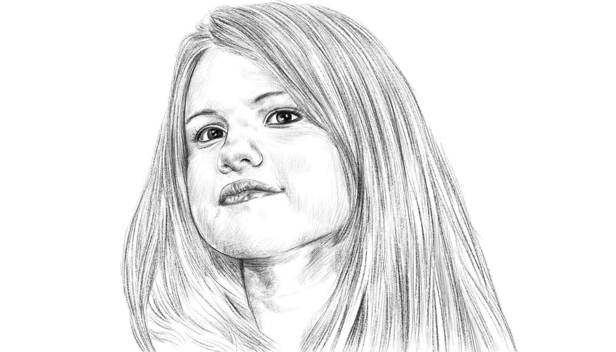 2100x1200 How To Draw Selena Gomez Portrait Yzarts - Selena Gomez Sketch Step By Step