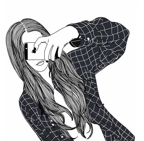 500x488 Black And White, Drowing, Girl, Hair, Iphone, Long Hair, Selfie - Selfie Sketch