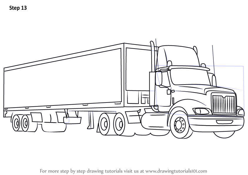 844x594 Learn How To Draw A Truck And Trailer (Trucks) Step By Step - Semi Sketch