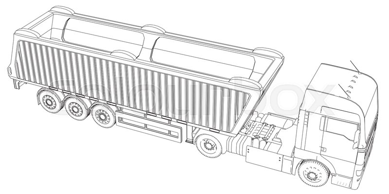 800x399 Semi Trailer Dump Truck Sketch Isolated On White Background. 3 - Semi Sketch