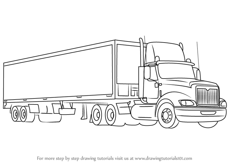 800x563 Learn How To Draw A Truck And Trailer (Trucks) Step By Step - Semi Truck Sketch