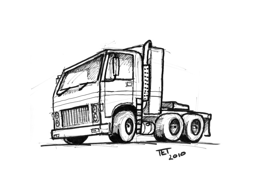 900x653 Drawn Truck - Semi Truck Sketch