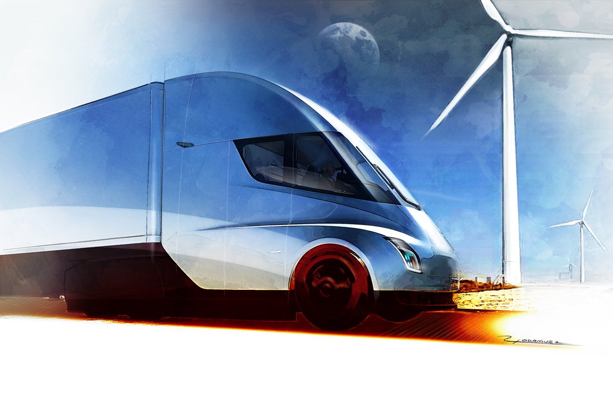 1200x776 Early Sketch Of Tesla Semi Truck Shared By Chief Designer Franz - Semi Truck Sketch