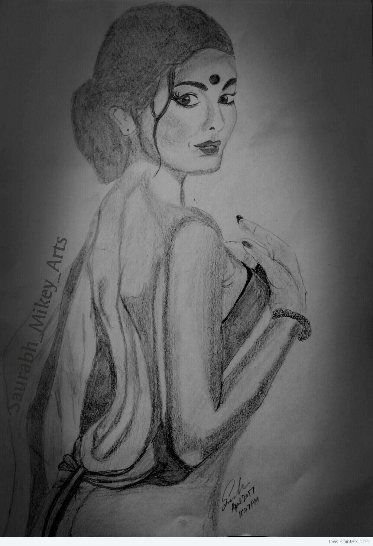 1234x1807 Pencil Sketch Of Sensual Saree Girl - Sensual Sketches