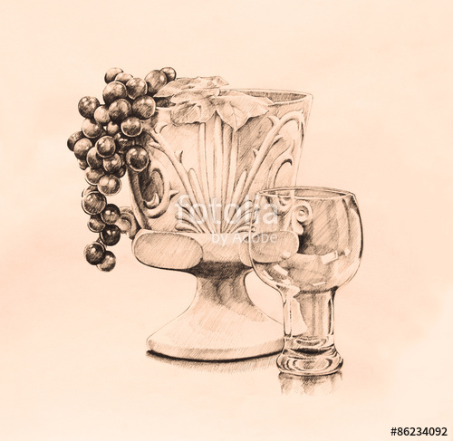 500x487 Vintage Style Sill Life Art In Pen And Ink Hand Drawn Sketch In - Sepia Sketches
