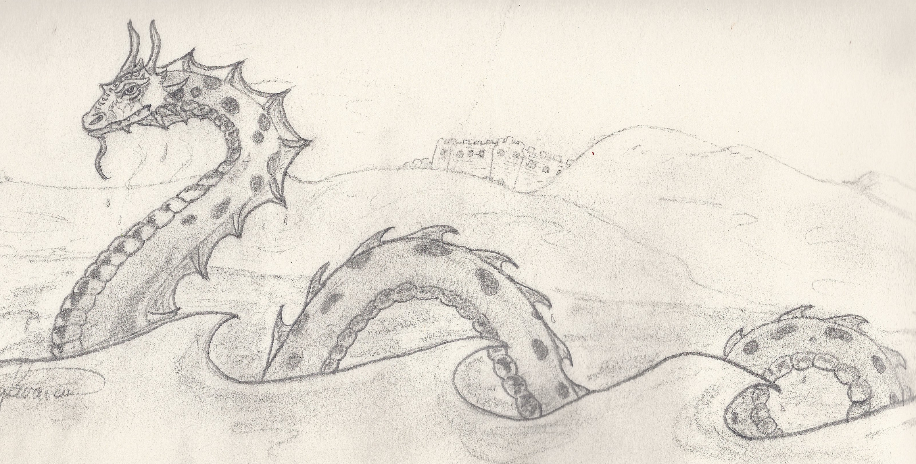 3187x1615 Sea Serpent Home @ Dawn - Serpent Sketch