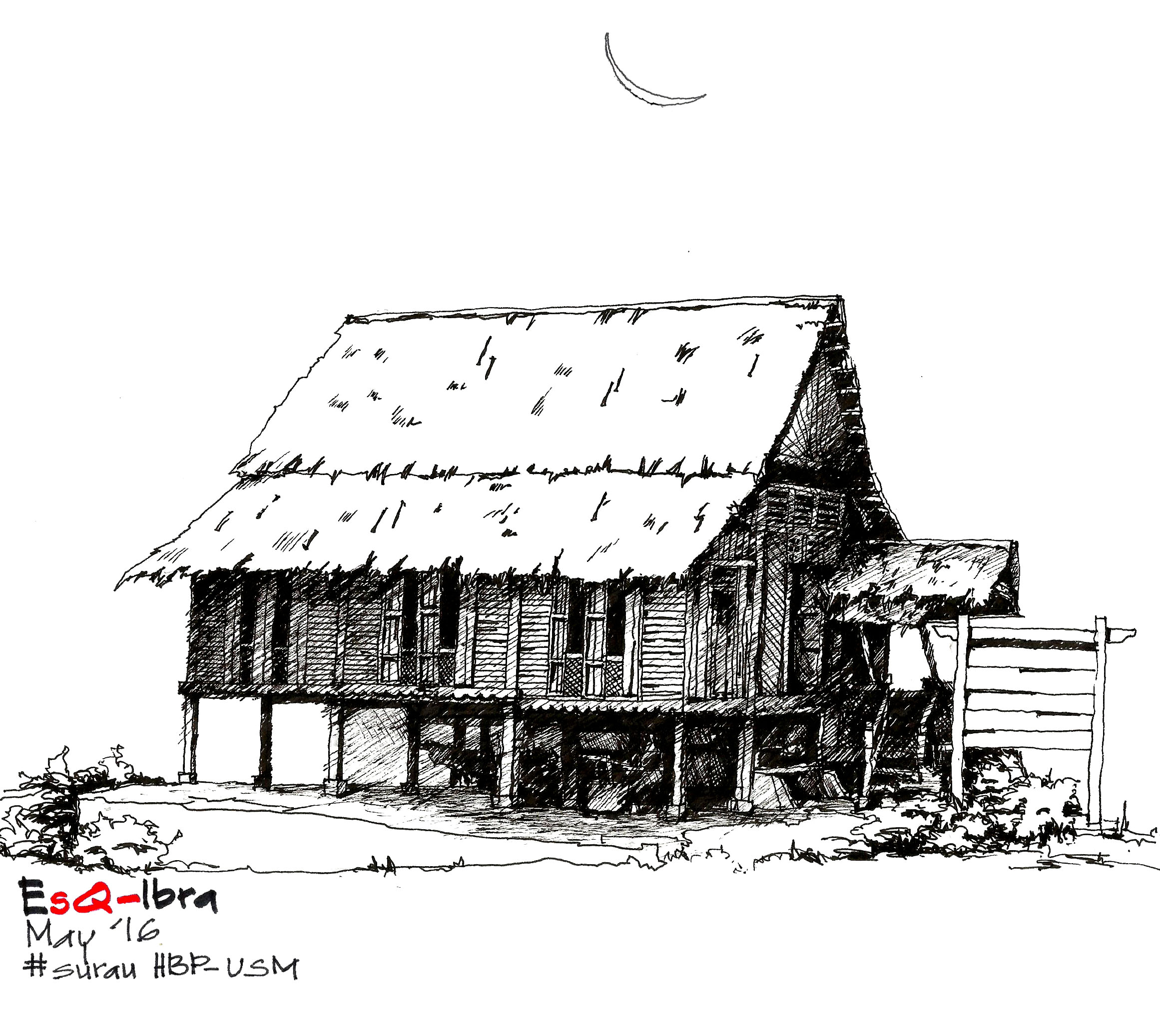 2322x2074 Wooden Surau - Setting Sketch