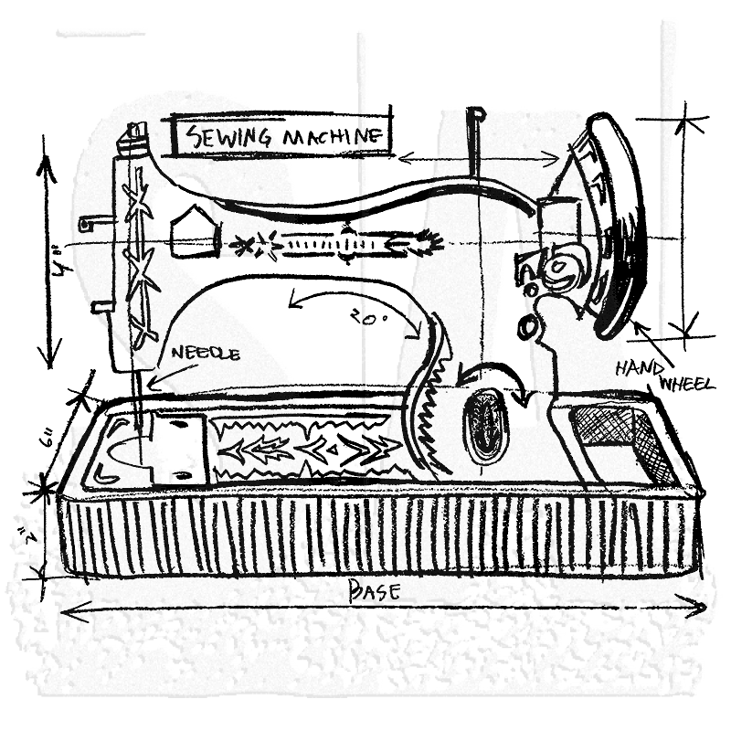 800x800 Tim Holtz Wood Mounted Stamp - Sewing Machine Sketch
