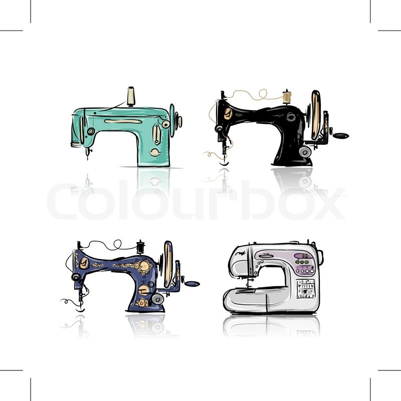 800x800 Collection Of Retro Sewing Machine, Sketch For Your Design. Vector - Sewing Machine Sketch